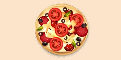 піца з ковбасою, маслинами, помідорами та сиром