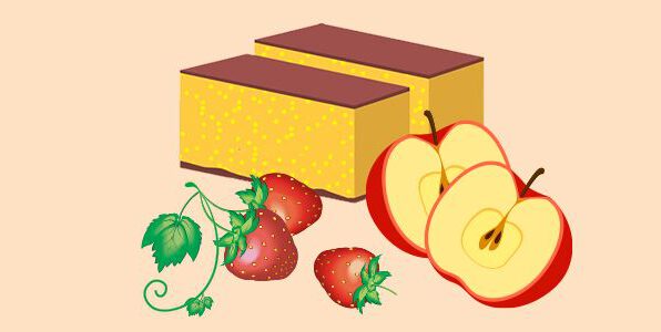 японський бічквіт кастелла з полуницею та яблуками